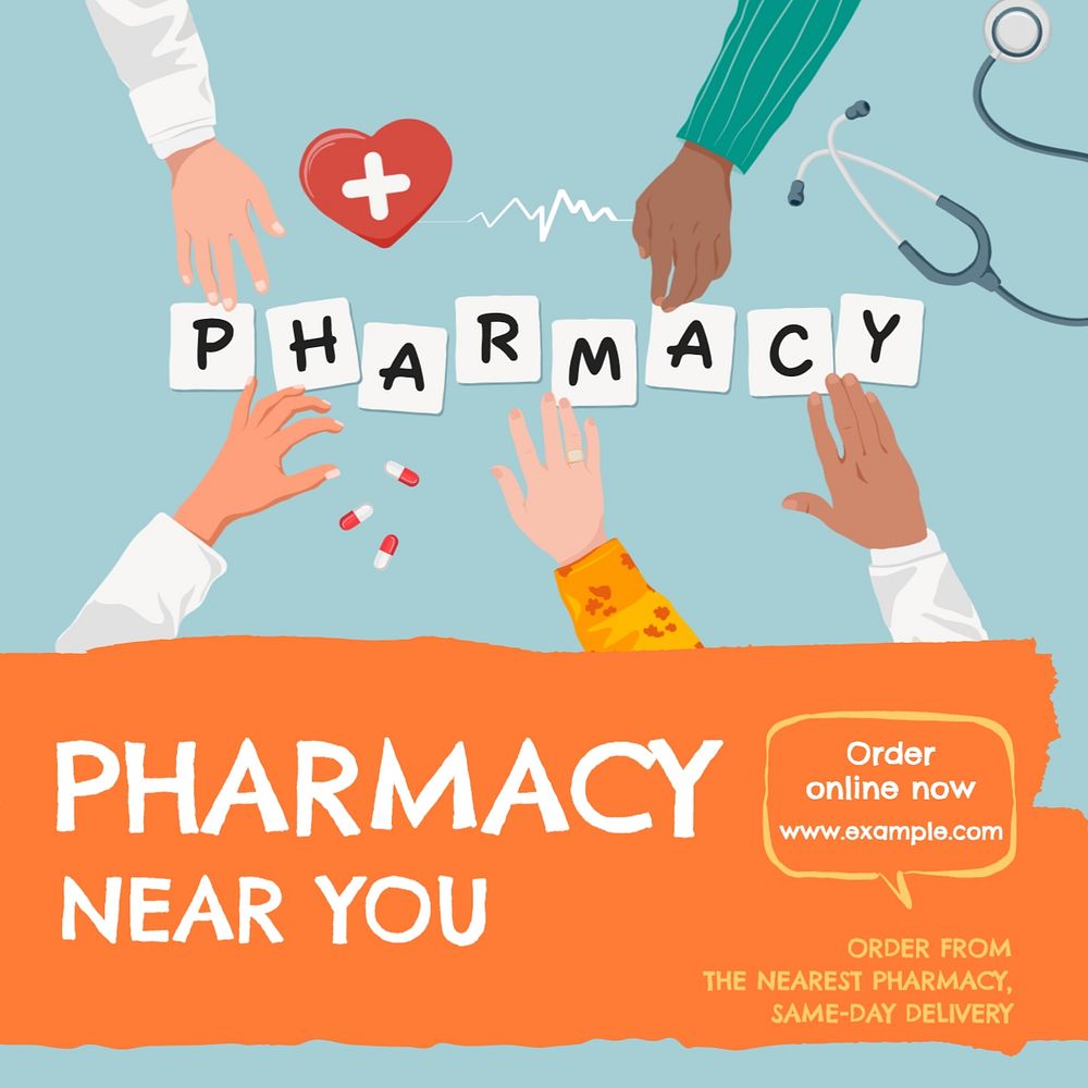 Pharmacy near you Instagram post template, editable text