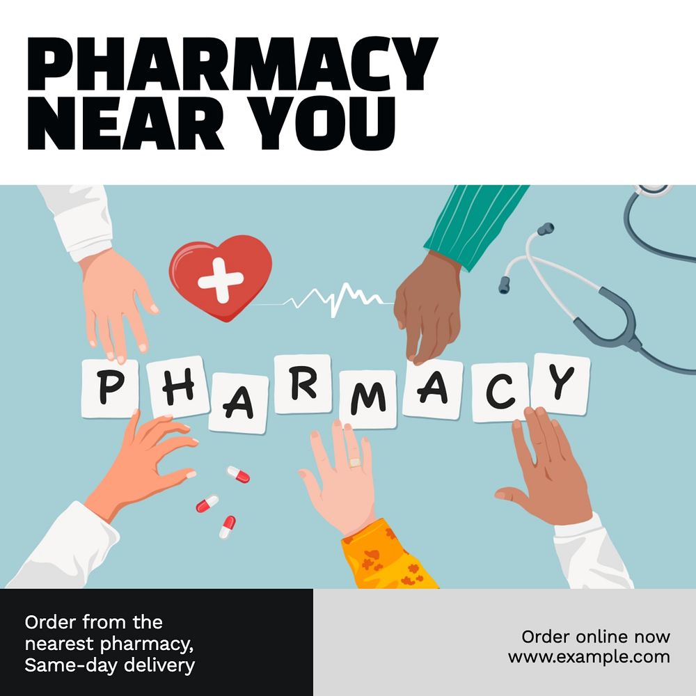 Pharmacy Instagram post template, editable text