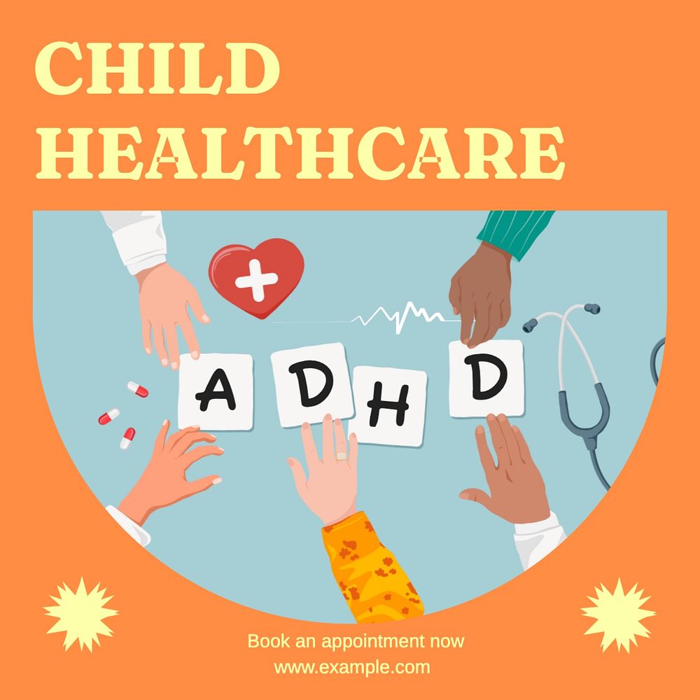 Child healthcare Instagram post template, editable text