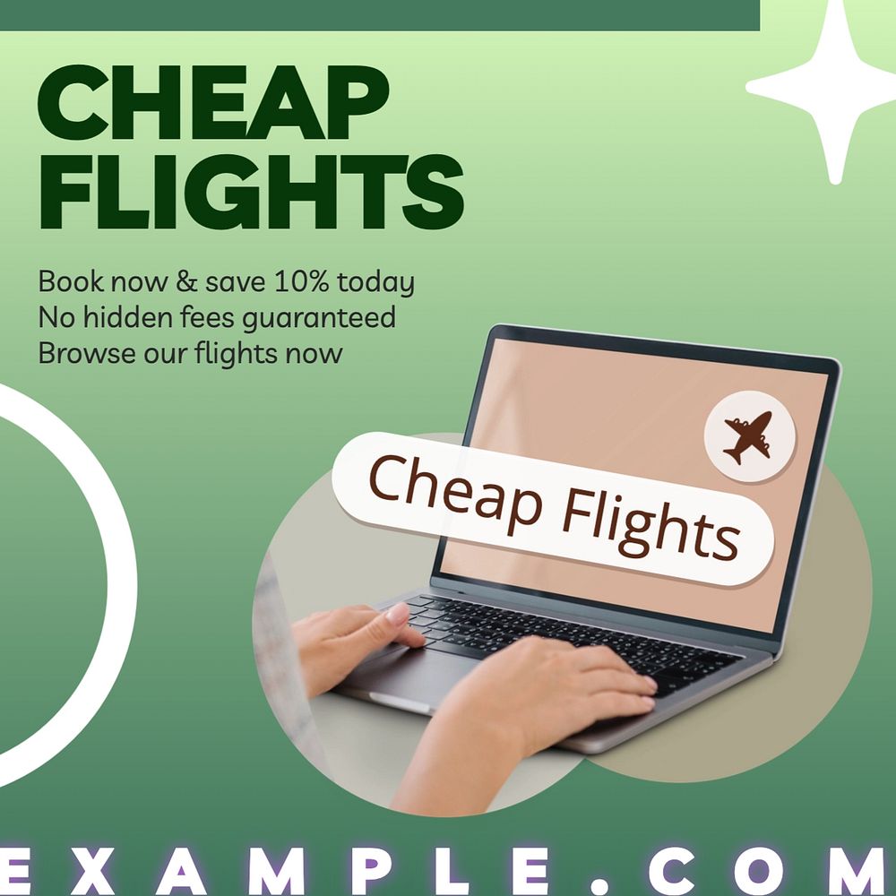 Cheap flights Instagram post template, editable text