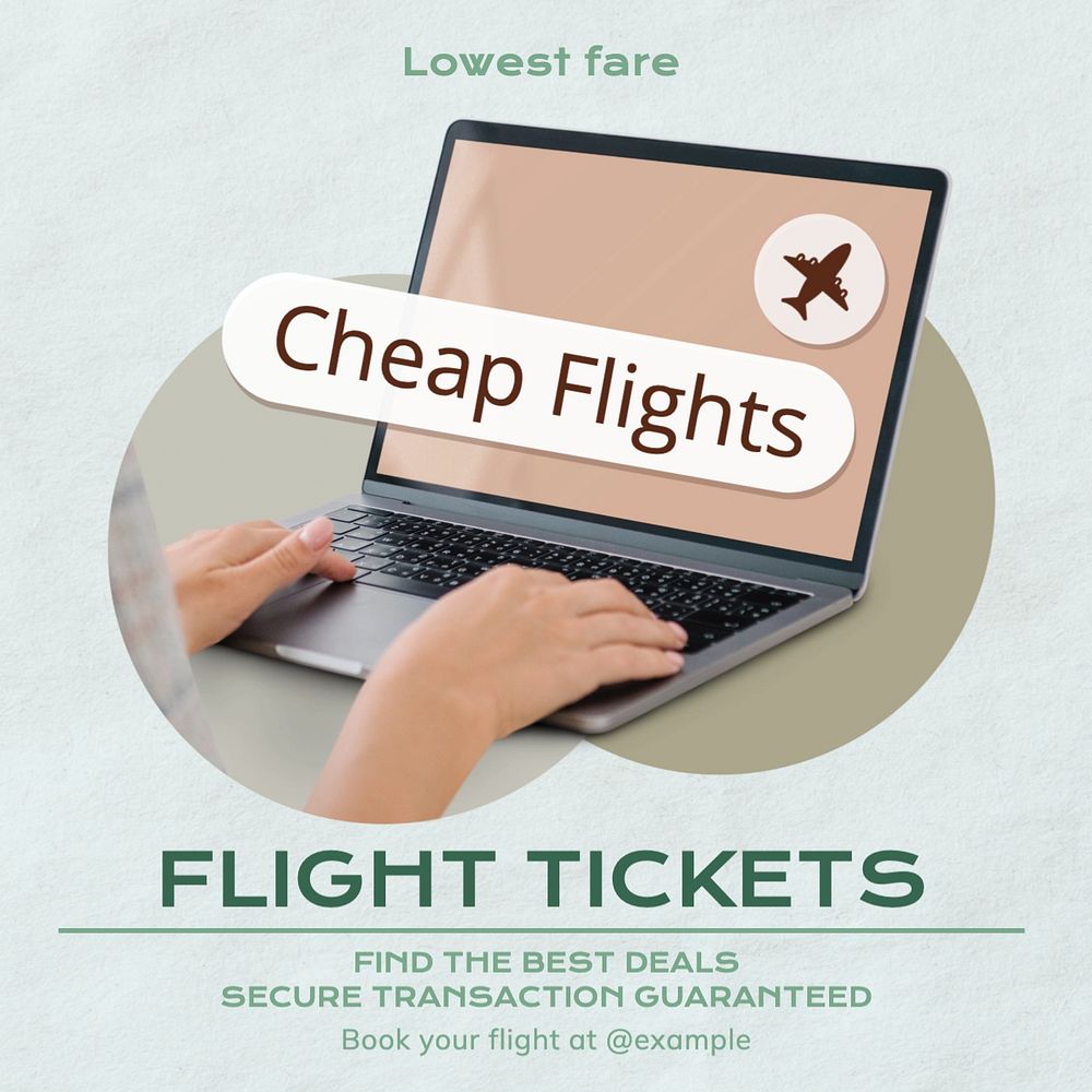 Flight tickets Instagram post template, editable text