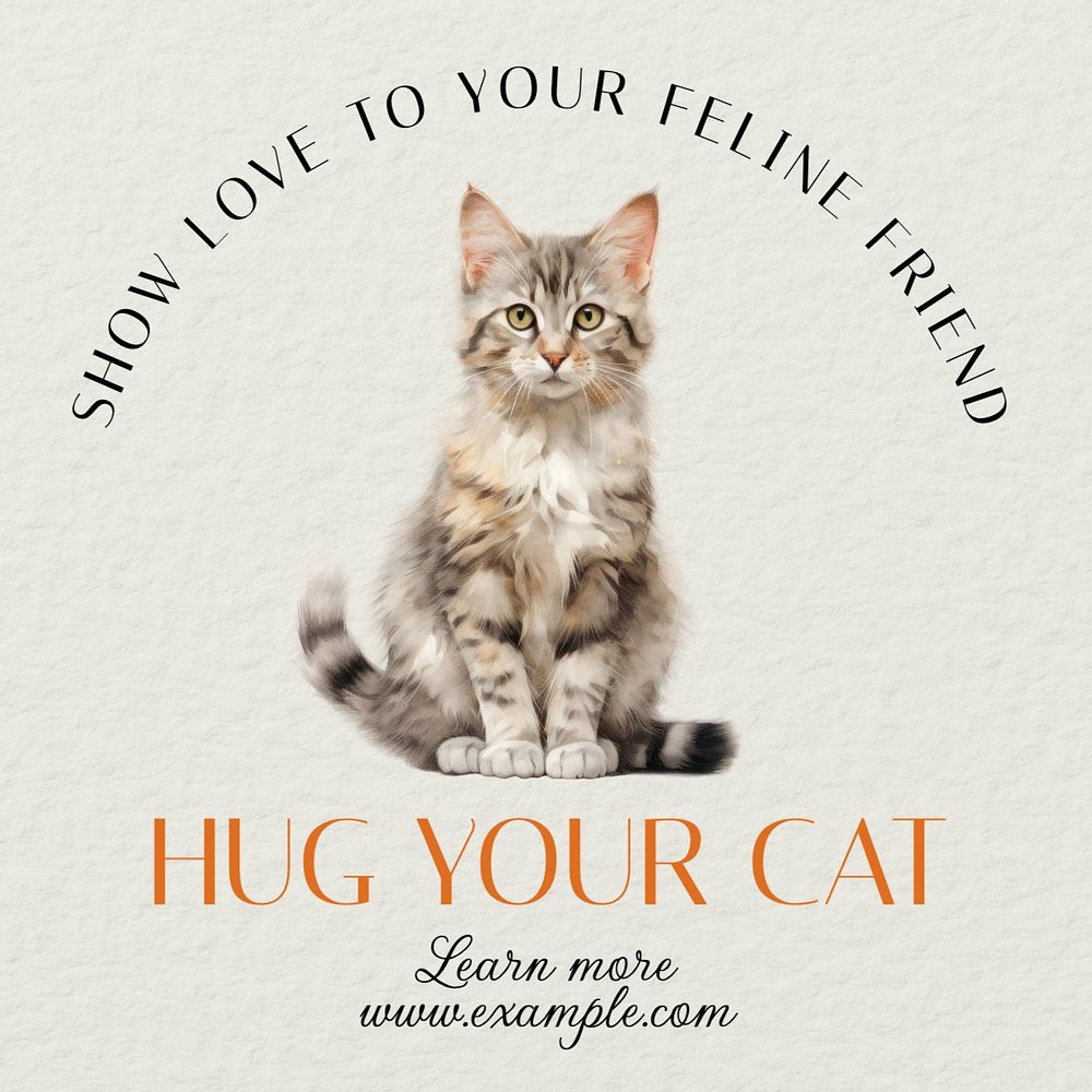 Hug your cat Instagram post template, editable text