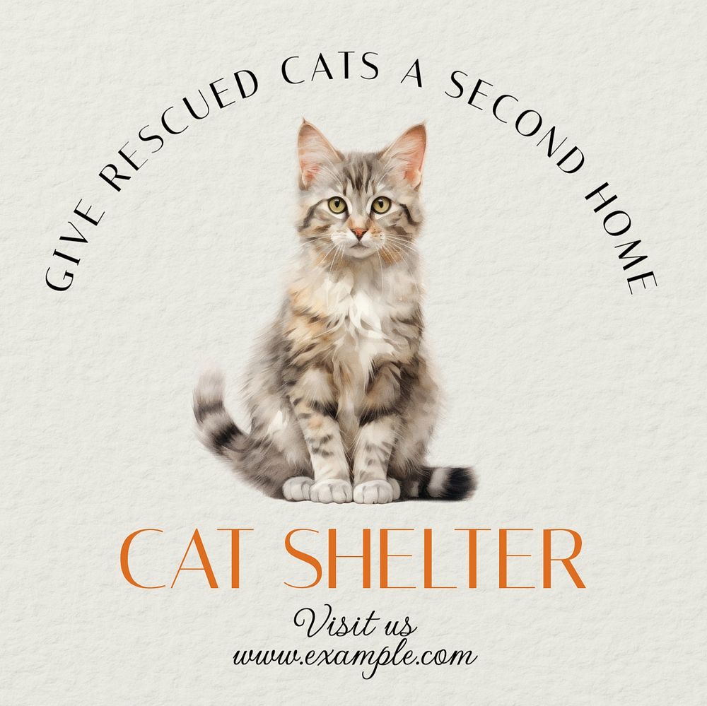 Cat shelter Instagram post template, editable text