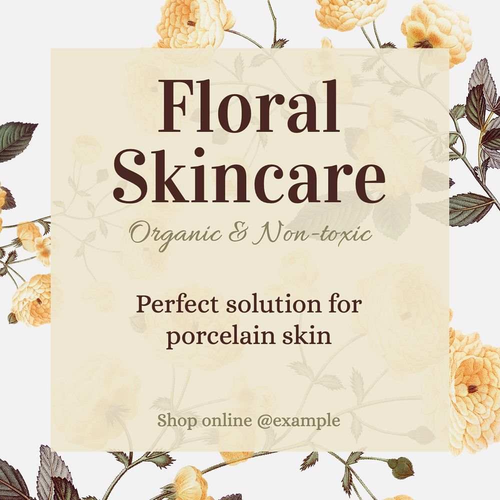 Floral skincare Instagram post template, editable text