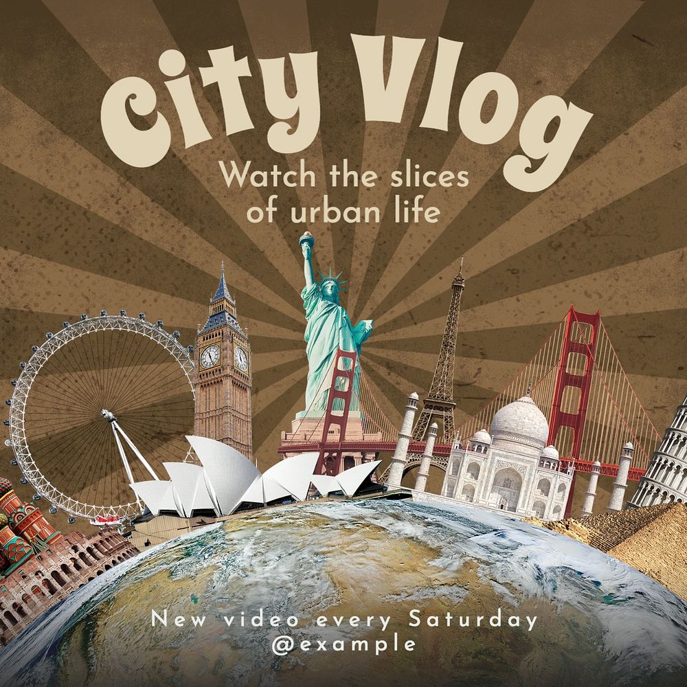 City vlog Instagram post template, editable text