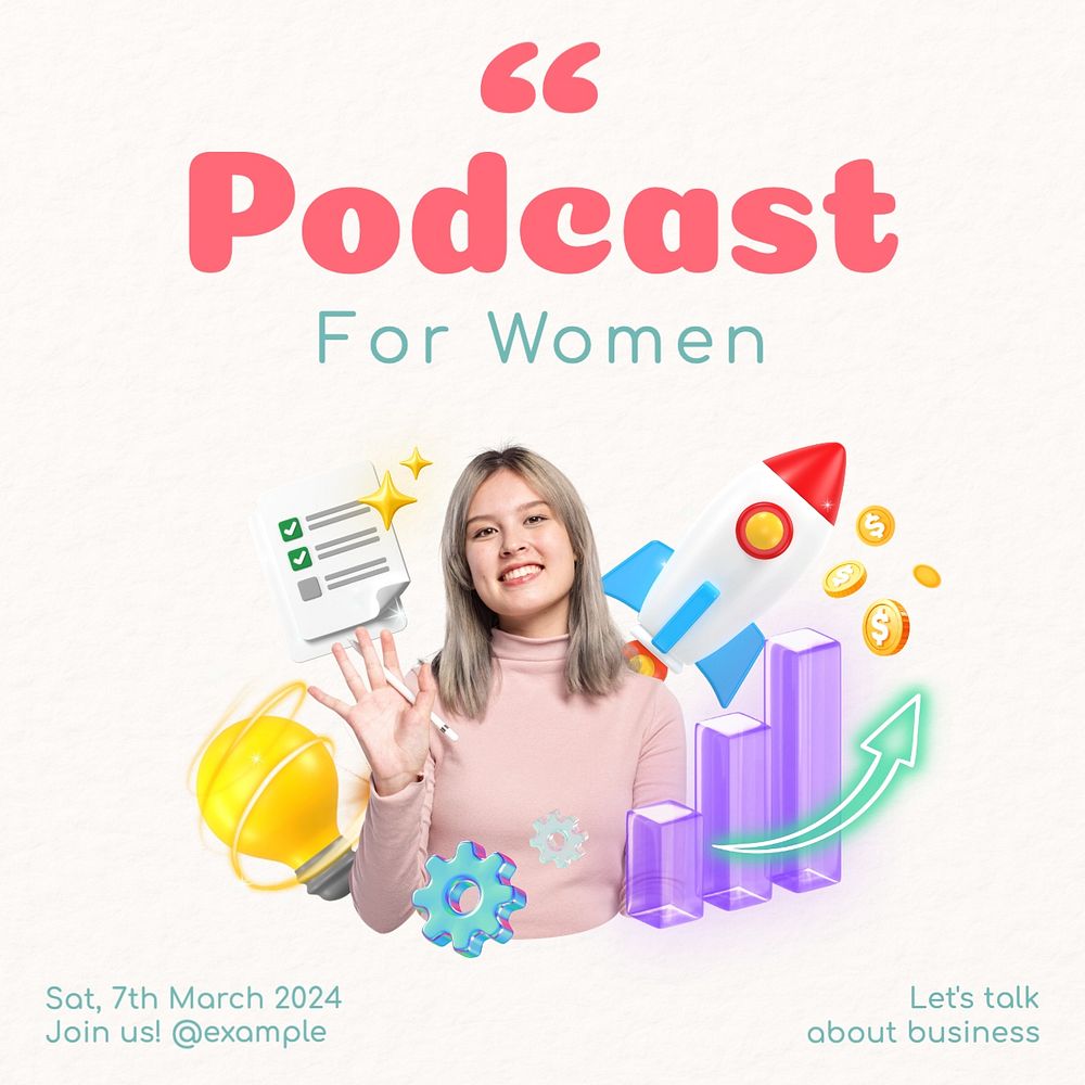 Podcast for woman Instagram post template, editable text