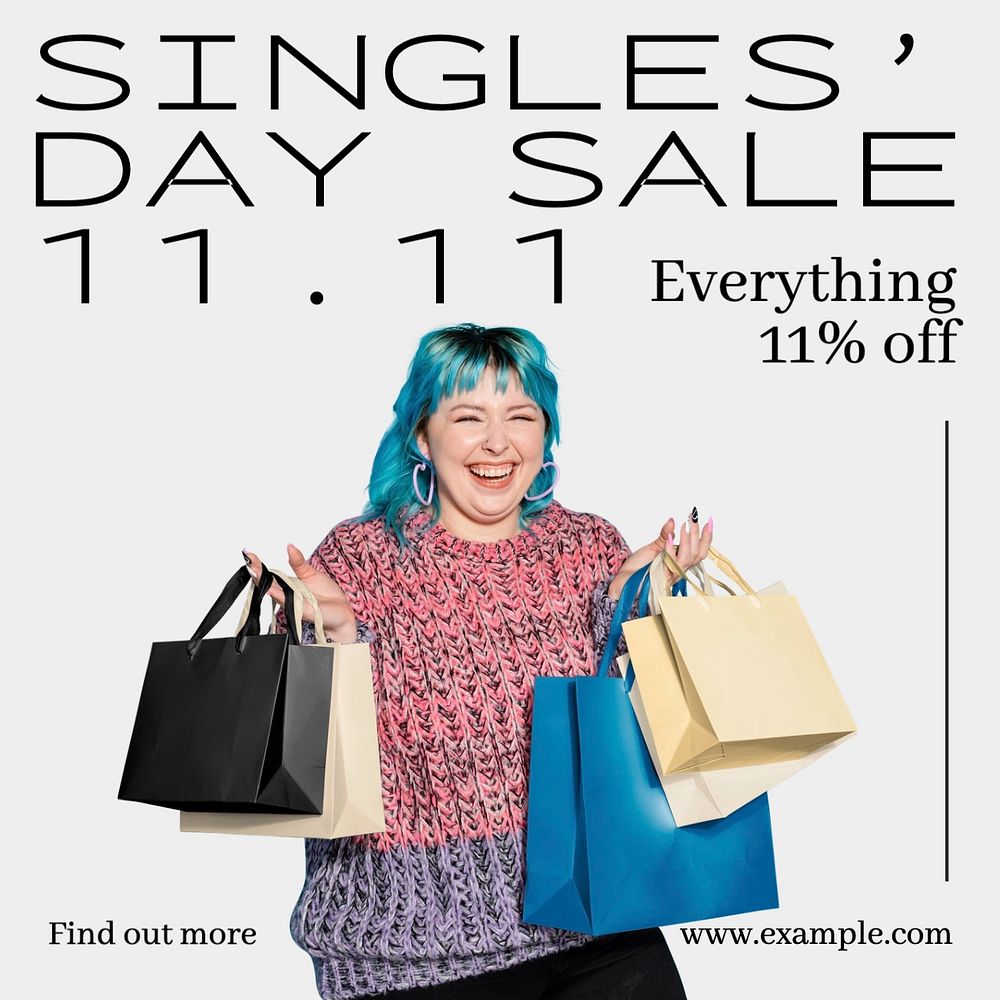 Singles day sale Instagram post template, editable text