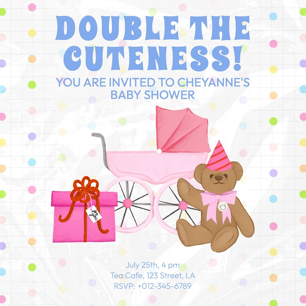 Baby shower Instagram post template, editable text