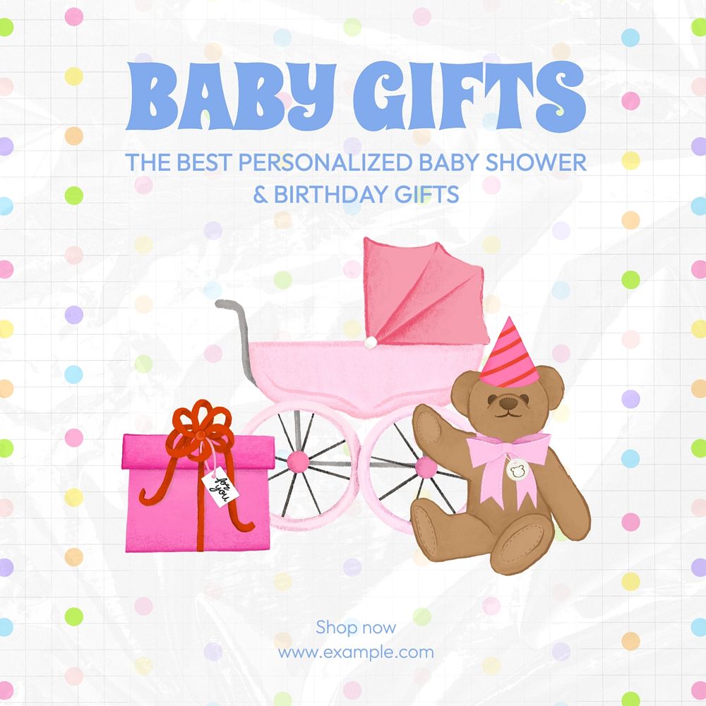 Baby gifts Instagram post template, editable text