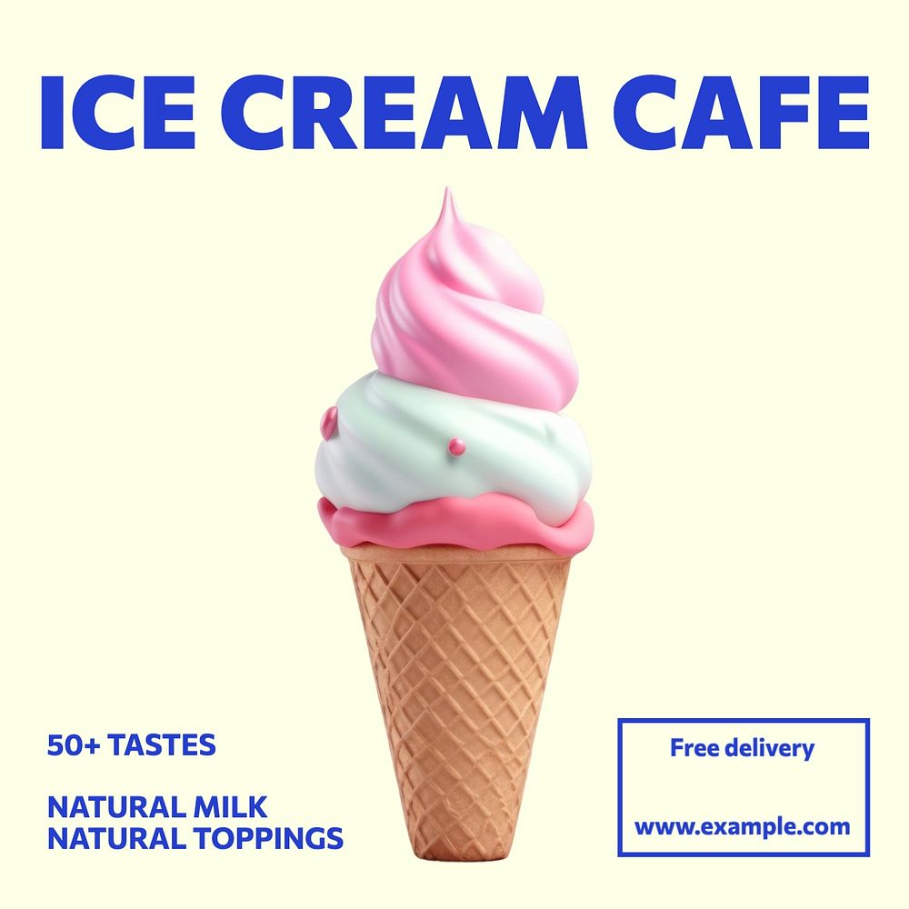 Ice cream cafe Instagram post template, editable design