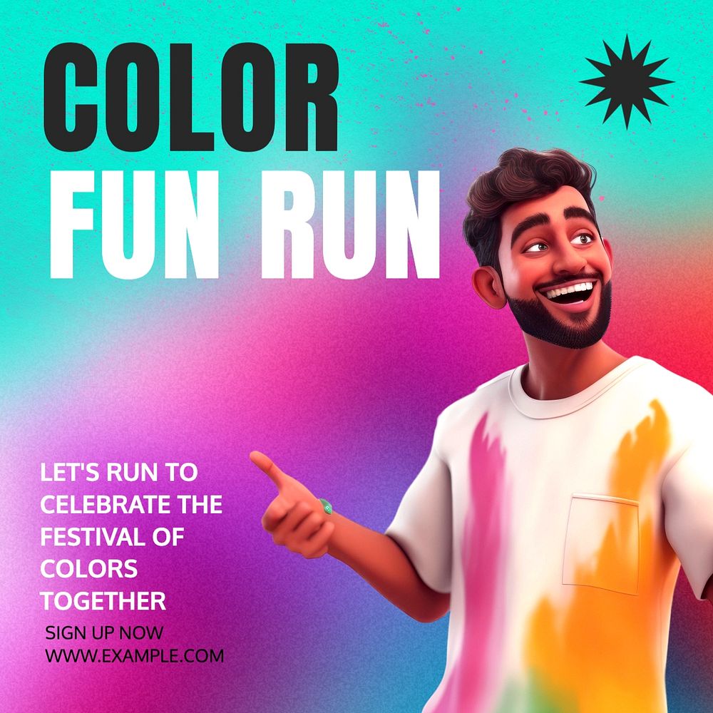 Holi day run Instagram post template, editable text