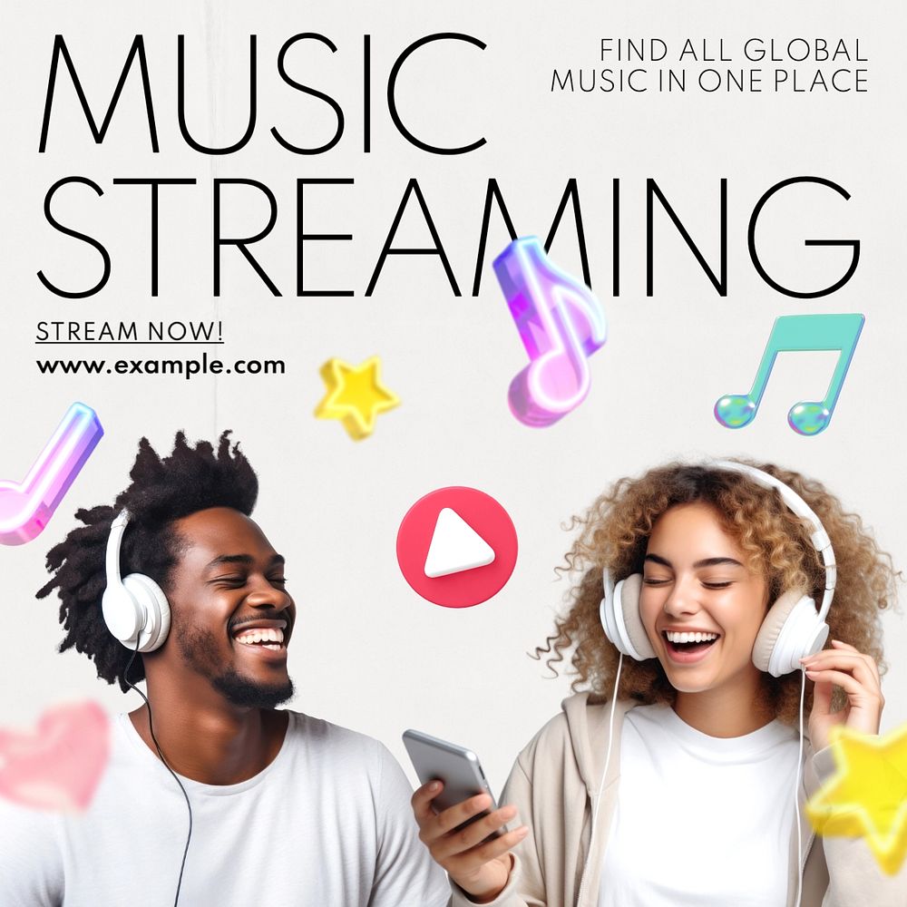 Music streaming Instagram post template, editable text