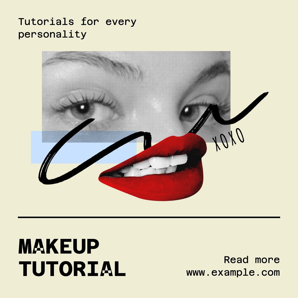 Makeup tutorial Facebook post template, editable design