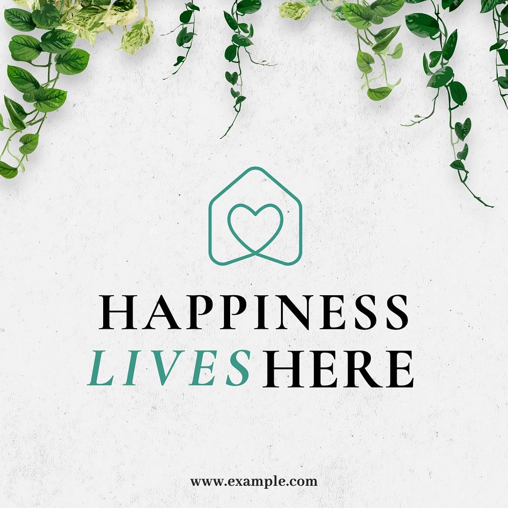 Happiness lives here Instagram post template, editable text