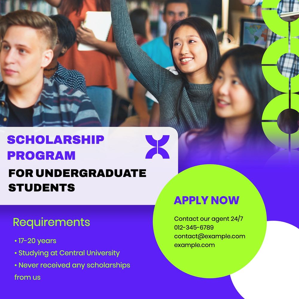 Scholarship program Instagram post template, editable text