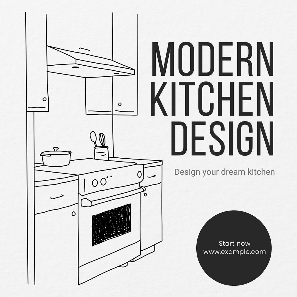 Modern kitchen design Instagram post template, editable text