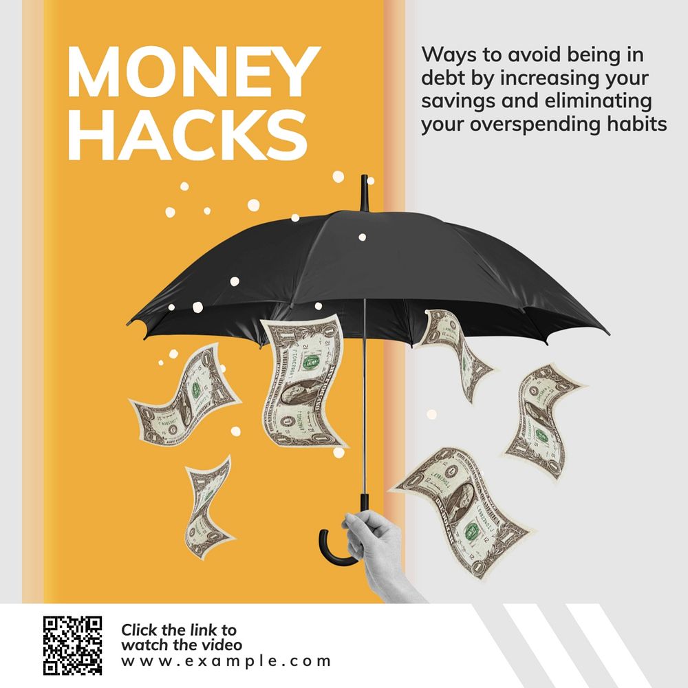 Money hacks Instagram post template, editable text