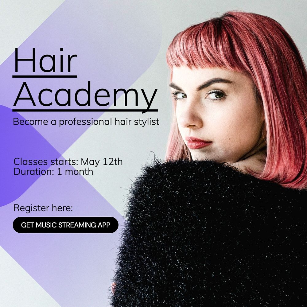 Hair academy Instagram post template, editable text