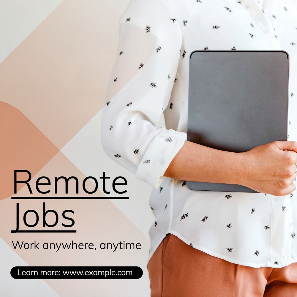 Remote jobs Instagram post template, editable text