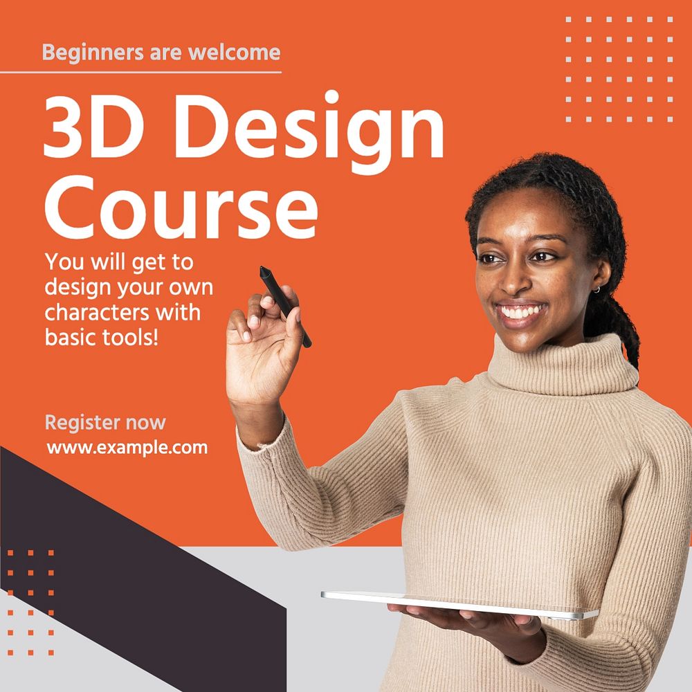 3D design course Instagram post template, editable text