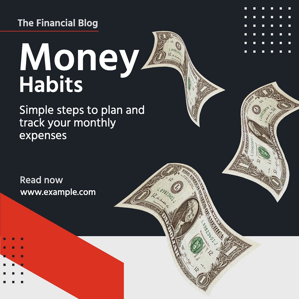 Money habits Instagram post template, editable text