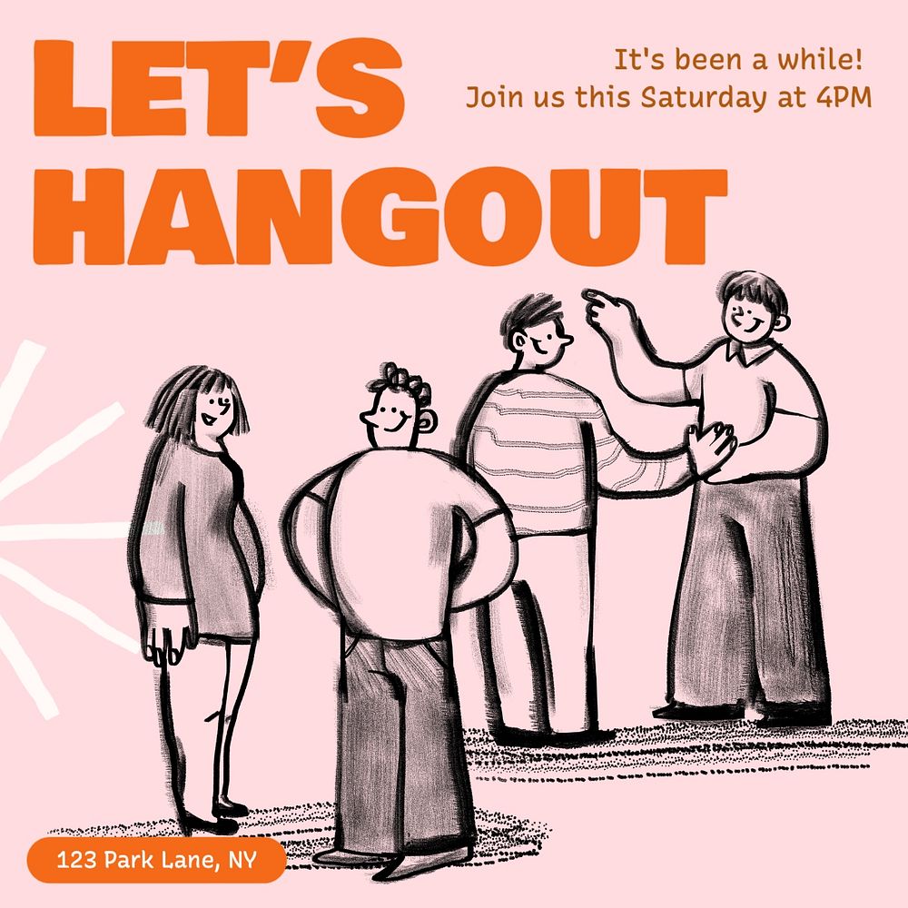 Hang out Instagram post template, editable text