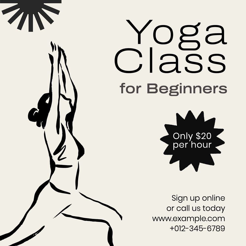 Yoga class Facebook post template, editable design