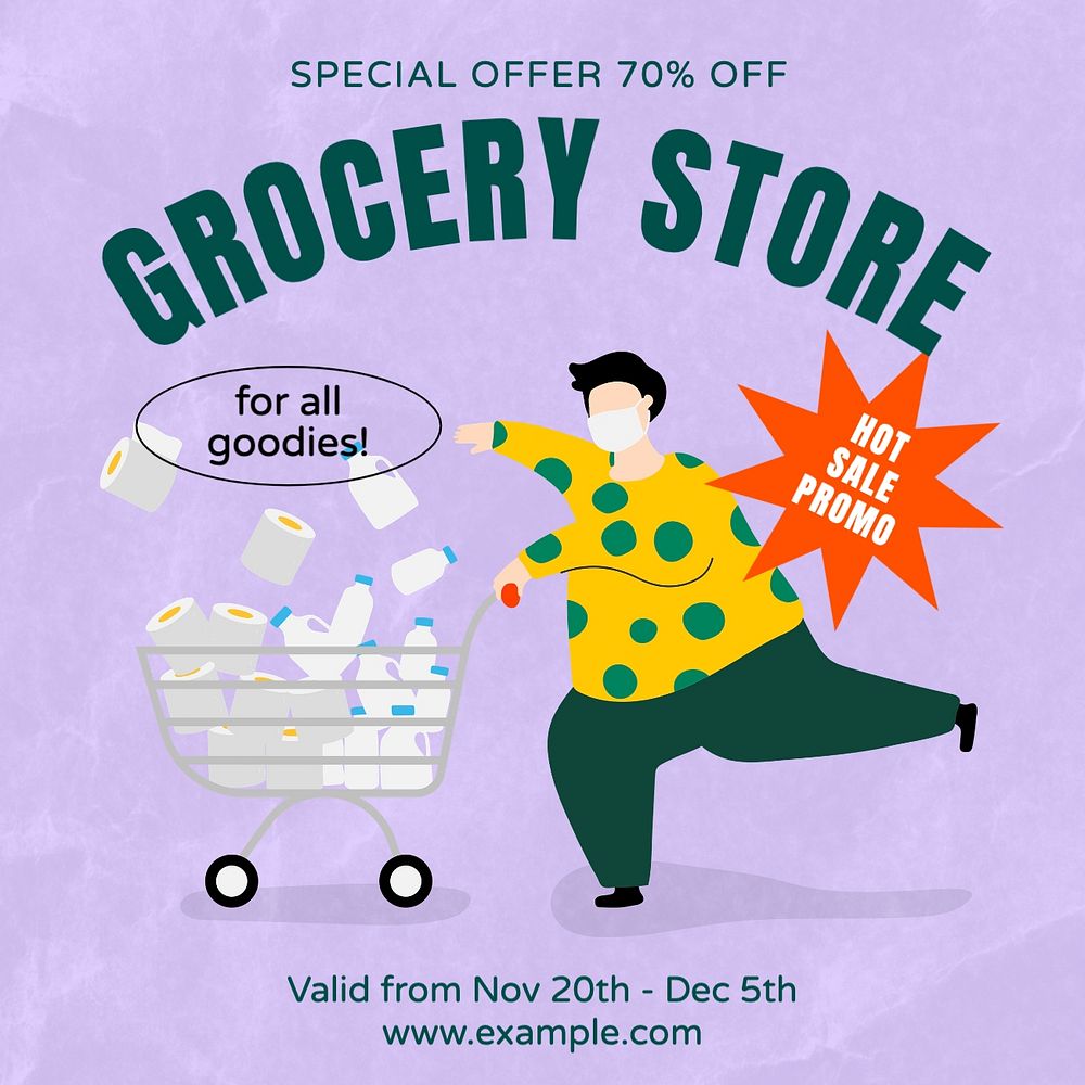 Grocery store discount Facebook post template, editable design