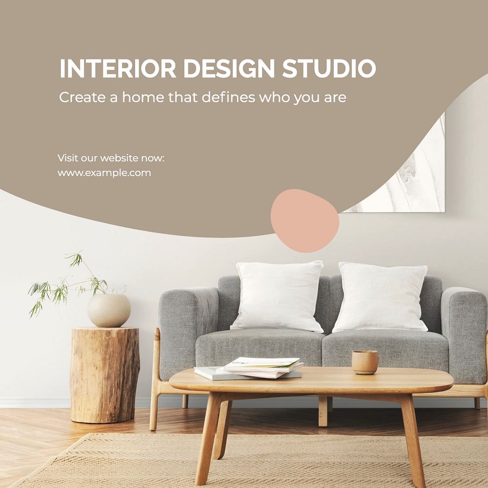 Interior design Instagram post template, editable text