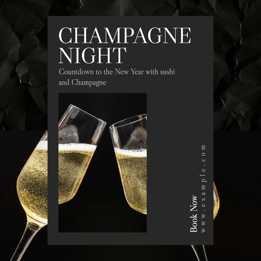 Champagne night Facebook post template, editable design