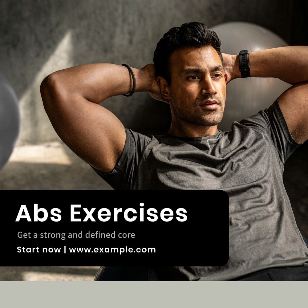 Abs exercises Instagram post template, editable text