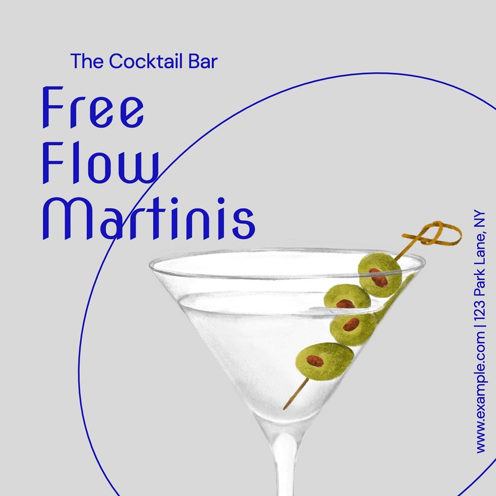 Free flow martinis Facebook post template, editable design