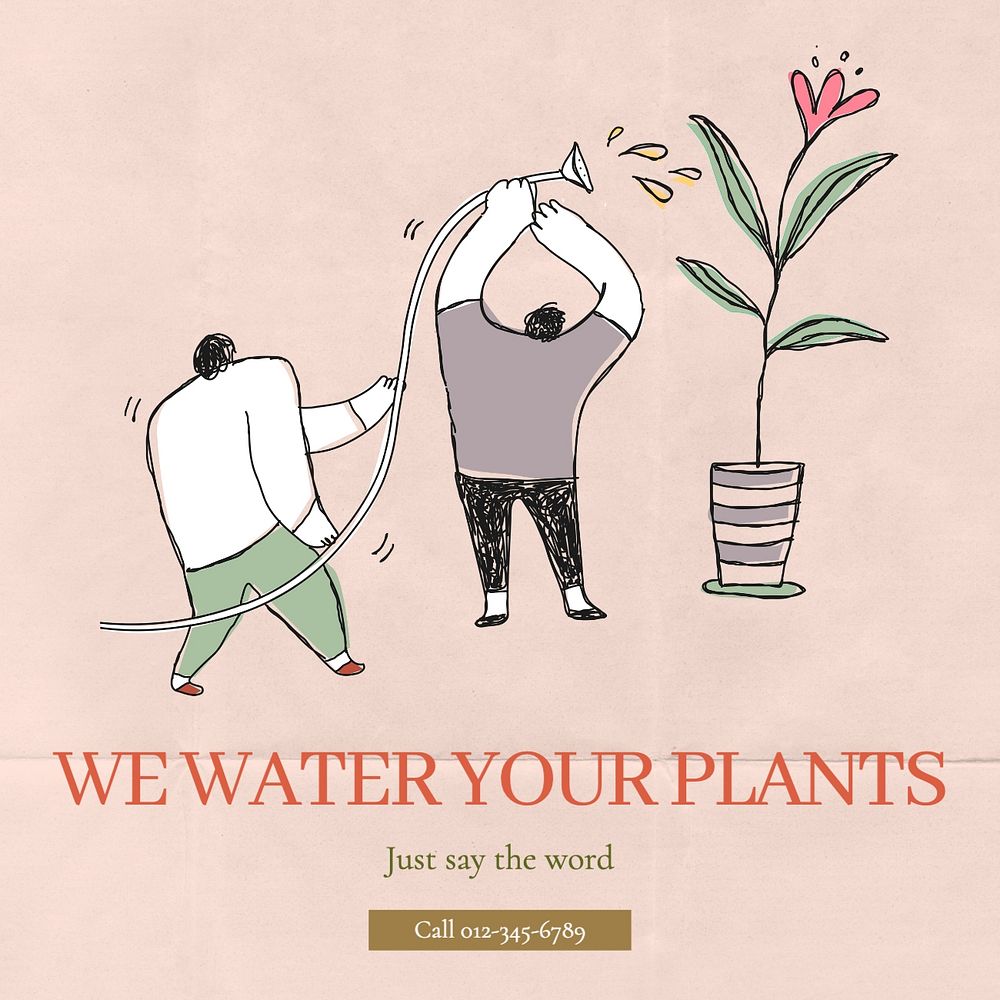 Plant watering service Facebook post template, editable design