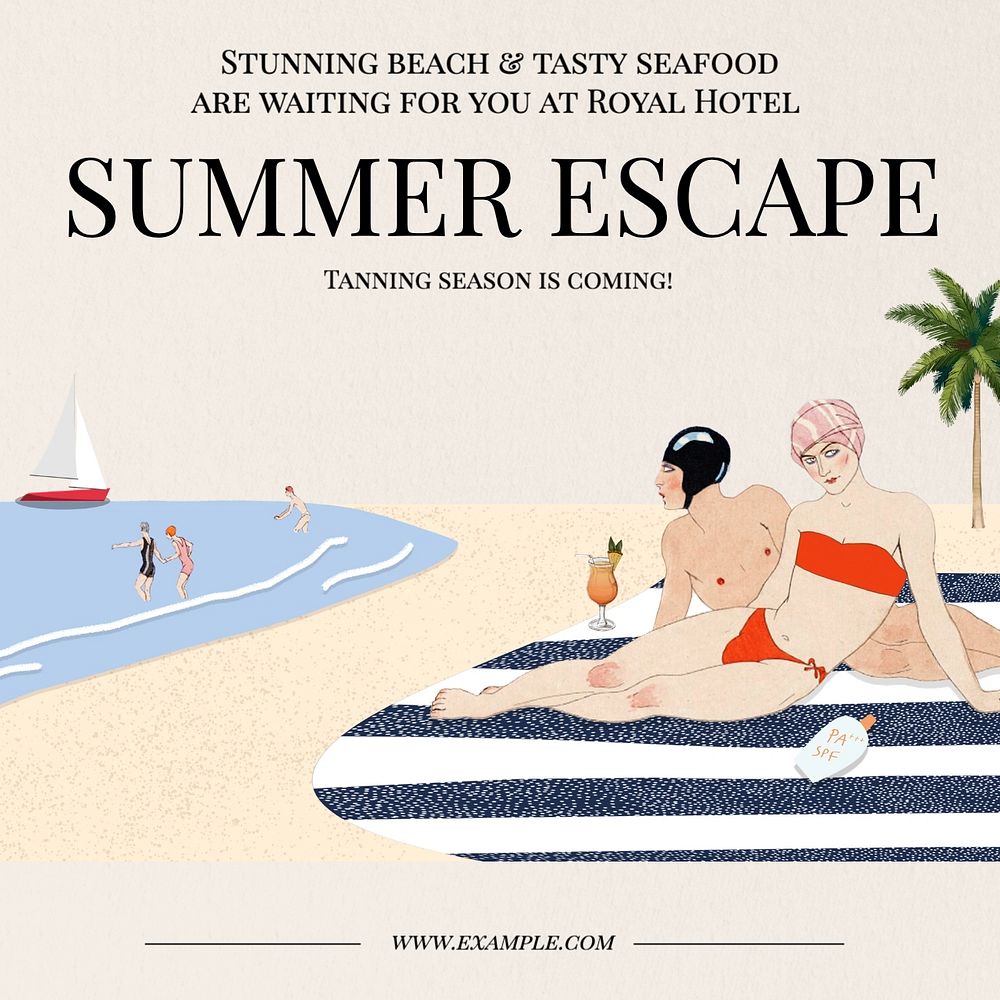 Summer escape Facebook post template, editable design