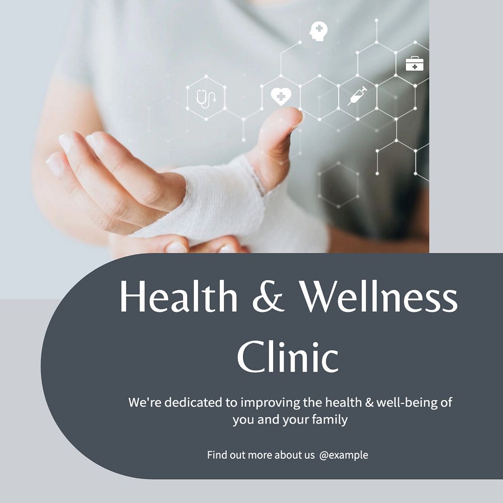 Health & wellness clinic Instagram post template, editable text