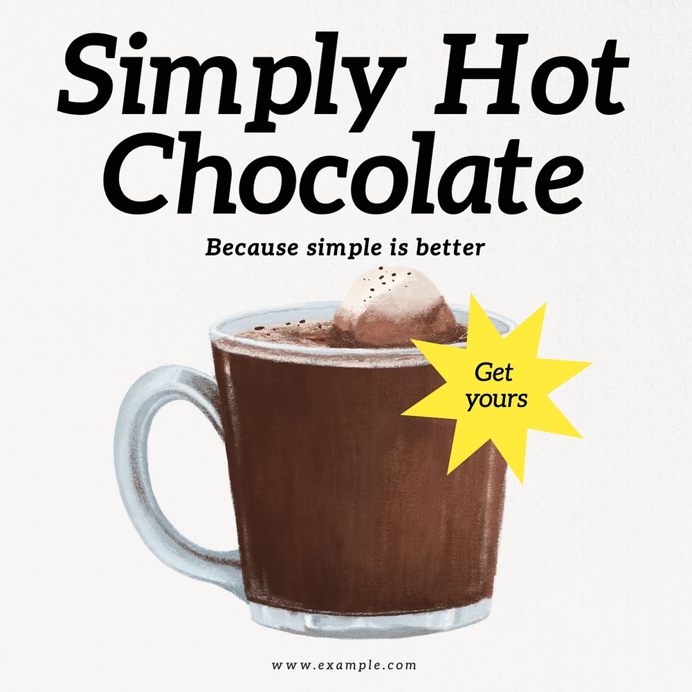 Hot chocolate Instagram post template, editable text