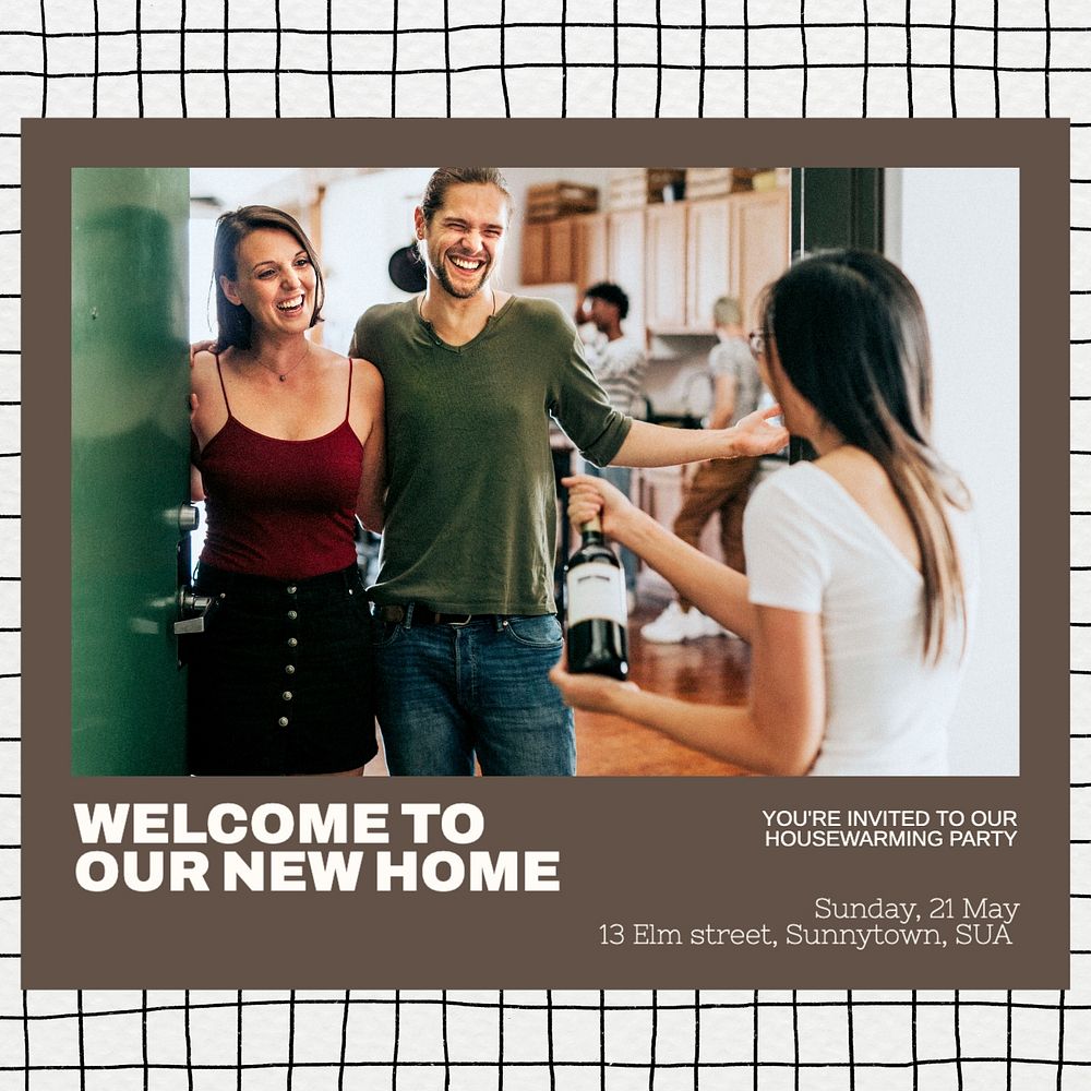 Housewarming party Instagram post template, editable text