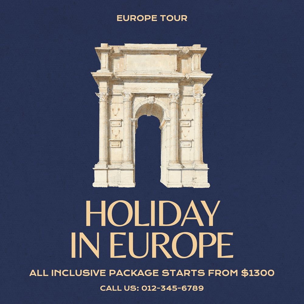 Europe travel Instagram post template, editable text