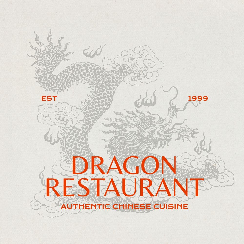 Chinese restaurant vintage logo template, editable design