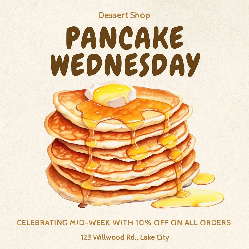 Pancake Wednesday Instagram post template, editable text