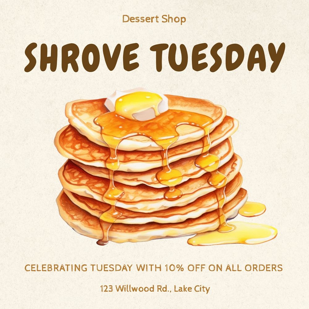 Shrove Tuesday Instagram post template, editable text