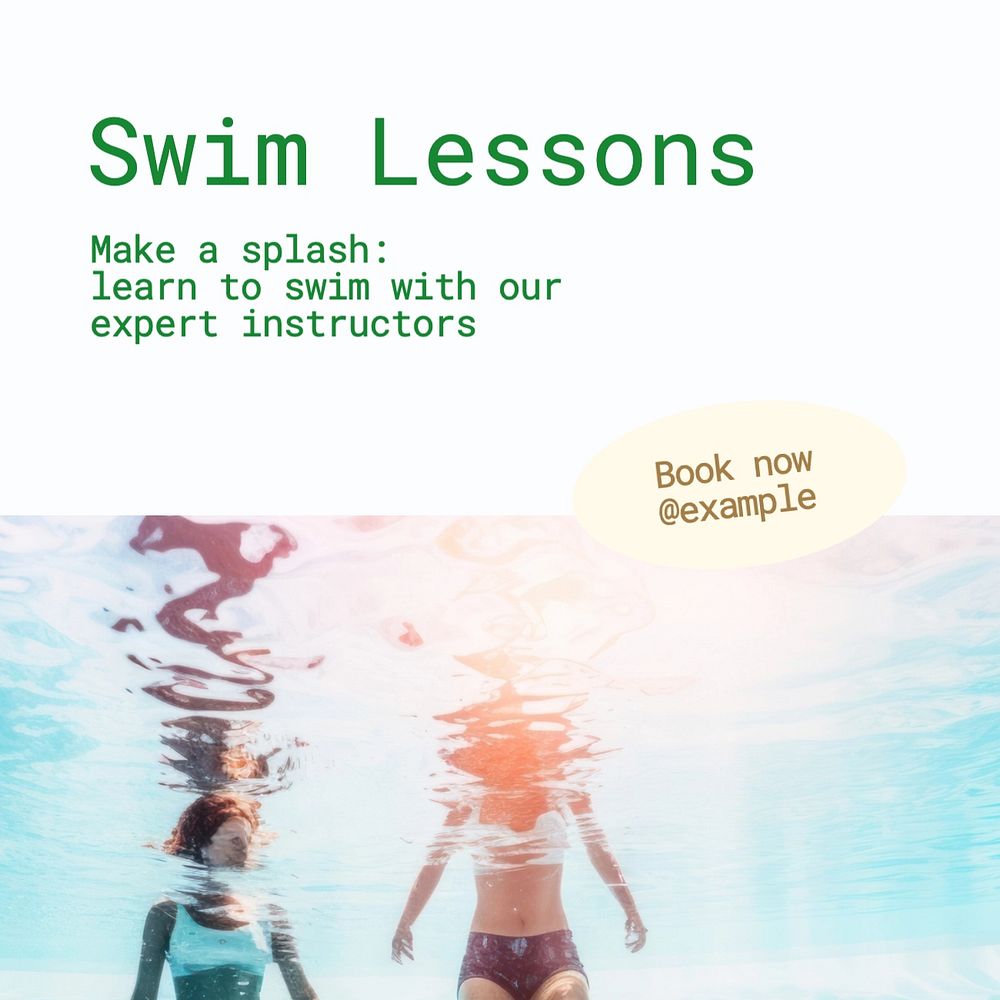 Swim lessons Instagram post template, editable text