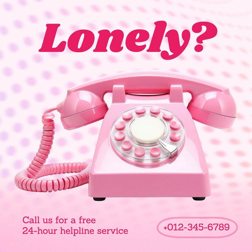 Lonely, helpline service Instagram post template, editable text