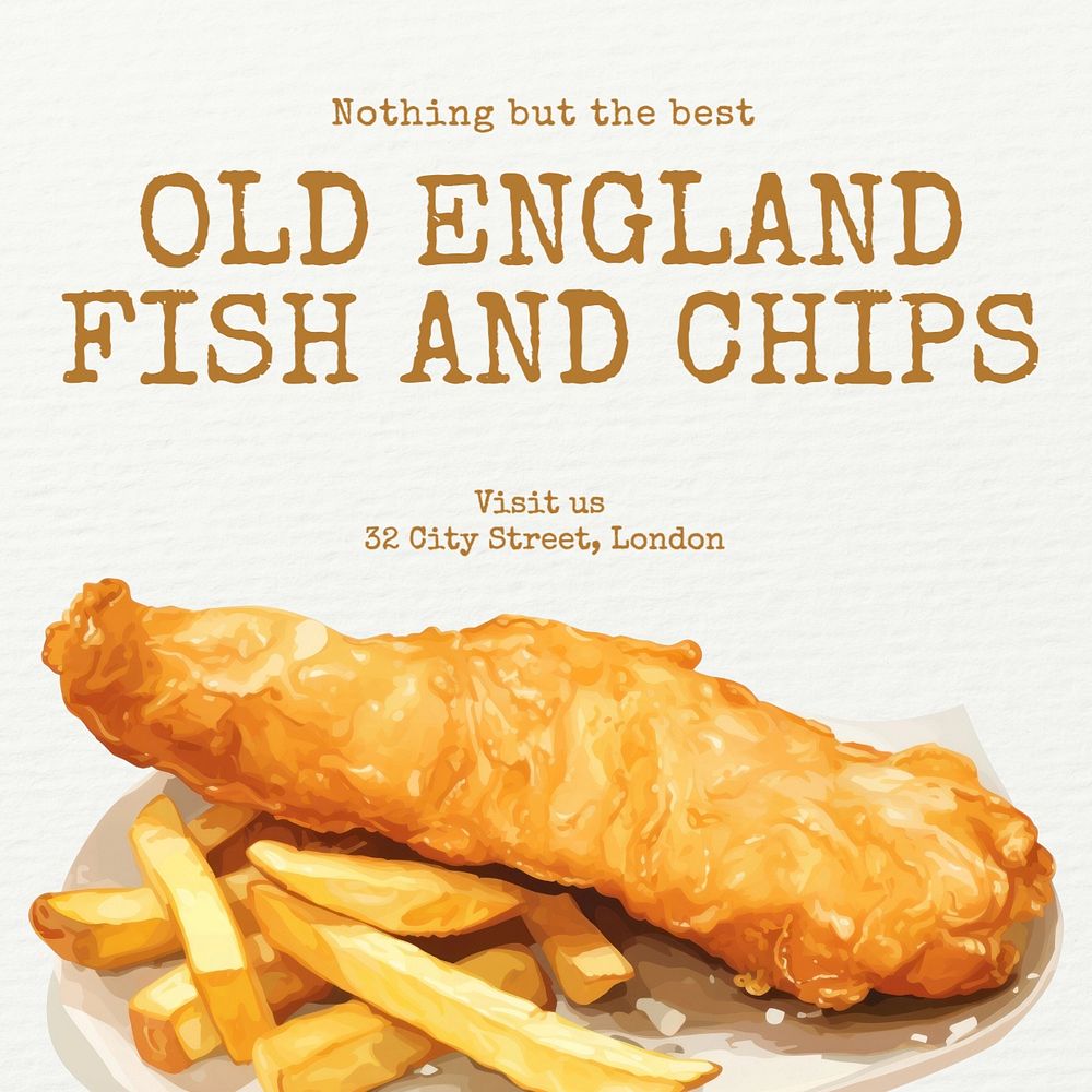 Fish and chips Instagram post template, editable text