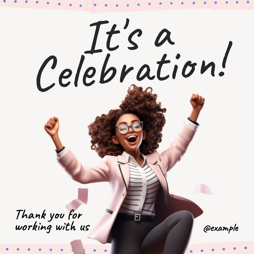 It's a celebration Instagram post template, editable text