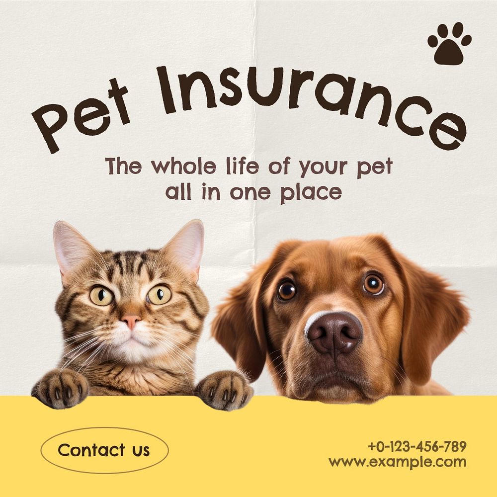 Pet insurance Instagram post template, editable text