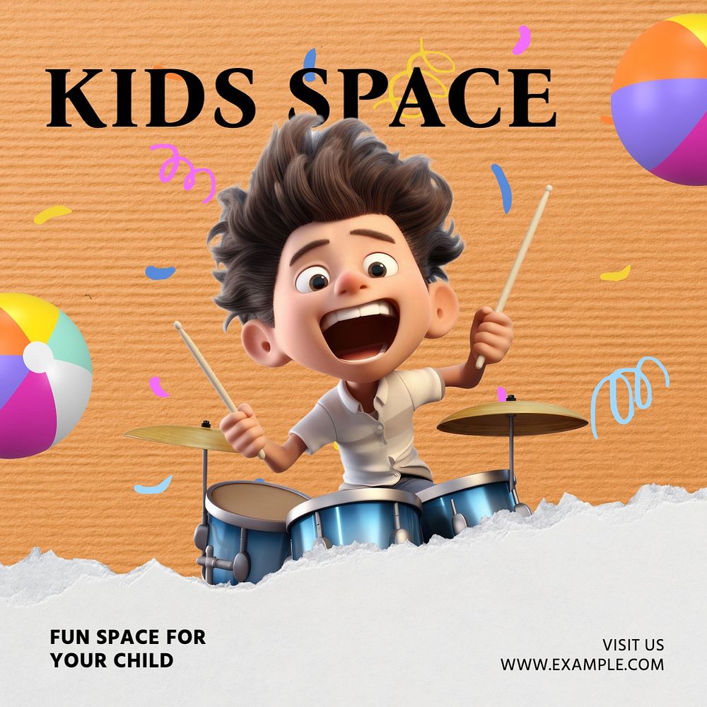 Kids space Instagram post template, editable text