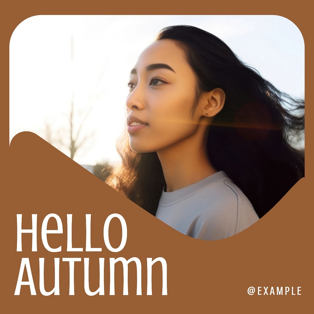 Hello autumn Instagram post template, editable text