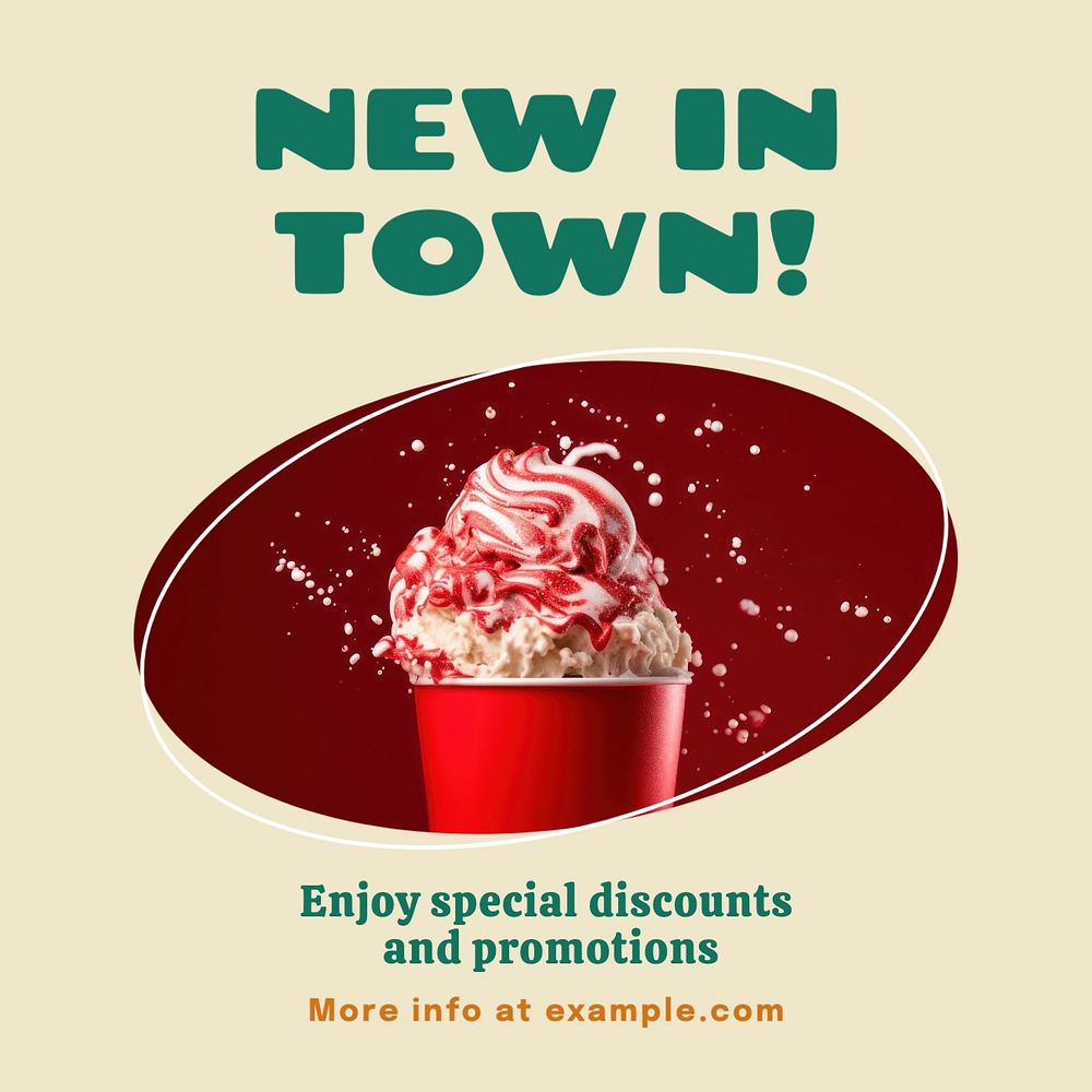 New ice cream shop in town Instagram post template, editable text