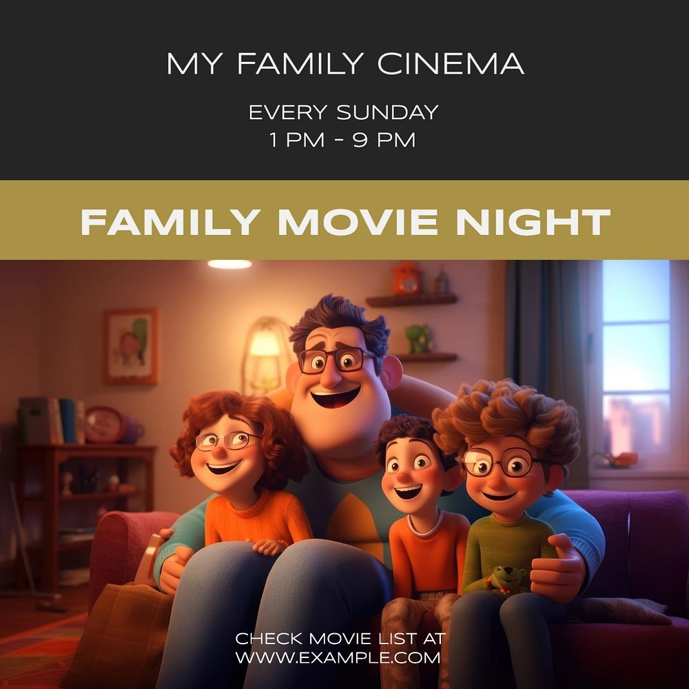 Family movie night Instagram post template, editable text